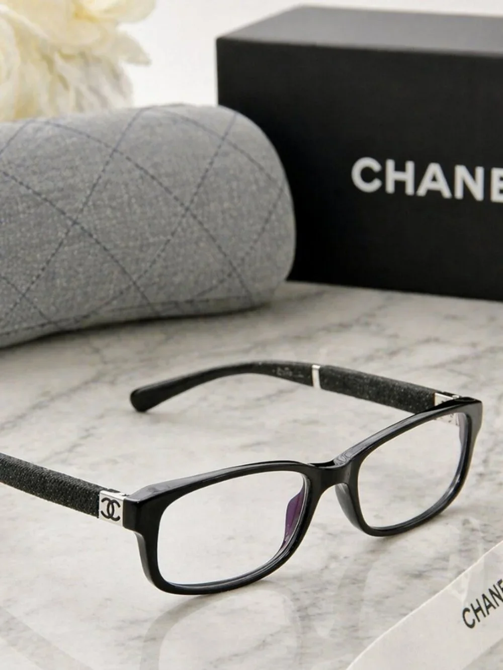 CHANEL 3193 Eyeglasses Black c.501 52mm Rectangular Frames Italy Auth